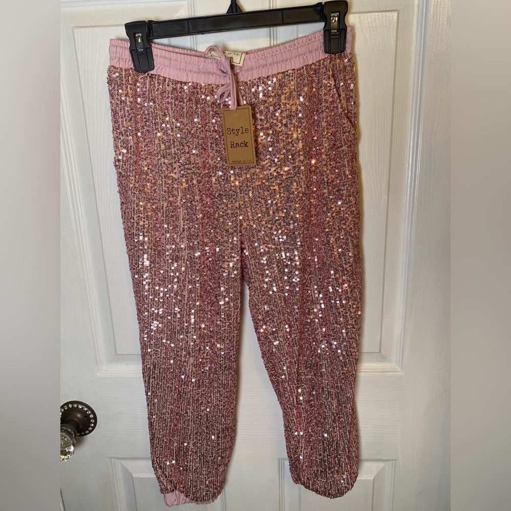 Dollywood Kids Rose Gold Sequined Joggers NWT
